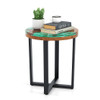 Solid Live Edge Round Teak Wood Outdoor End Table with Epoxy Resin Tabletop