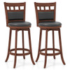 Wood Swivel Bar Stools Set of 2 with Faux Leather Upholstered Seat and Back-Brown