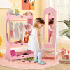 2 Pieces Kids Vanity Set and Jewelry Armoire Cabinet with Full-length Mirror-Pink