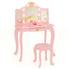 Kids Vanity Set with Tri-fold Lighted Mirror Detachable Top and Stool-Pink