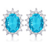 Rhodium Plated Aqua Blue Petite Royal Oval Earrings