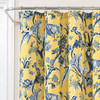 72-inch Yellow Navy Blue White Exotic Birds Floral Polyester Shower Curtain