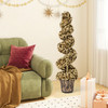 4 FT Artificial Topiary Spiral Tree Set of 2 with Vintage Plastic Nursery Pot-Gold