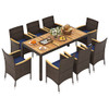9 Piece Outdoor Dining Set with Acacia Wood Table Top-Beige