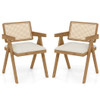Set of 2 Rattan Accent Chairs with Padded Cushion and Rubber Wood Frame-Beige