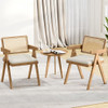 Set of 2 Rattan Accent Chairs with Padded Cushion and Rubber Wood Frame-Beige