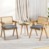 Set of 2 Rattan Accent Chairs with Padded Cushion and Rubber Wood Frame-Beige