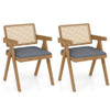 Set of 2 Rattan Accent Chairs with Padded Cushion and Rubber Wood Frame-Beige