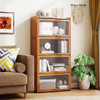 4-Tier Bamboo Bookcase with Doors for Study Room Living Room-Natural
