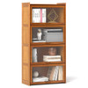 4-Tier Bamboo Bookcase with Doors for Study Room Living Room-Natural