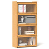 4-Tier Bamboo Bookcase with Doors for Study Room Living Room-Natural
