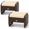 2 Pieces Outdoor Patio PE Wicker Ottomans with Removable Cushions-Brown