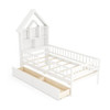 Twin Size House Bed Kids Montessori Bed with House-Shaped Storage Headboard-White