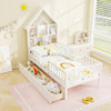 Twin Size House Bed Kids Montessori Bed with House-Shaped Storage Headboard-White