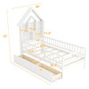 Twin Size House Bed Kids Montessori Bed with House-Shaped Storage Headboard-White