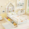 Twin Size House Bed Kids Montessori Bed with House-Shaped Storage Headboard-White