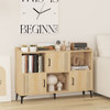 Sideboard Storage Cabinet Bookcase with 3 Doors and Open Compartments-Oak