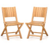 2 Pieces Teak Wood Outdoor Dining Chairs with Slatted Seat