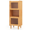 3-Cube Bamboo Storage Cabinet with Open Compartment and 2 Acrylic Doors-Natural