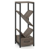 4 Tier Floor Tree Bookshelf with Drawer and Metal Frame-Gray
