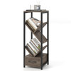 4 Tier Floor Tree Bookshelf with Drawer and Metal Frame-Gray