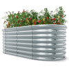 5 x 3 x 2 Feet Metal Oval Raised Garden Bed with Open Bottom Design-Silver