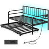 Adjustable Metal Twin Size Daybed with Charging Station and LED Light-Black