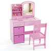 Kids Vanity Set with Lighted Mirror Makeup Desk and Chair Set with Drawers-White