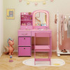 Kids Vanity Set with Lighted Mirror Makeup Desk and Chair Set with Drawers-White