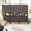 3-Panel Folding Room Divider with 3 Metal Shelves and Lockable Wheels-Black