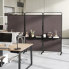 3-Panel Folding Room Divider with 3 Metal Shelves and Lockable Wheels-Black
