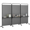 3-Panel Folding Room Divider with 3 Metal Shelves and Lockable Wheels-Brown