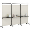 3-Panel Folding Room Divider with 3 Metal Shelves and Lockable Wheels-Brown