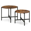 Round Coffee Table Set of 2 with Heavy-Duty Metal Frame-Rustic Brown