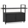 Outdoor Bar Cart Wicker Buffet Serving Cart with Cabinet and 8 Hooks-Black