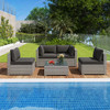 5-Piece Outdoor Patio Sectional Sofa Couch and Glass Coffee Table with Cushions-Black