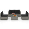 5-Piece Outdoor Patio Sectional Sofa Couch and Glass Coffee Table with Cushions-Black