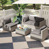 5-Piece Outdoor Patio Sectional Sofa Couch and Glass Coffee Table with Cushions-Black