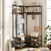 Corner Garment Rack with Open Shelves and 7 Hooks Shoe Bench-Rustic Brown