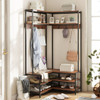 Corner Garment Rack with Open Shelves and 7 Hooks Shoe Bench-Rustic Brown