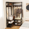 Corner Garment Rack with Open Shelves and 7 Hooks Shoe Bench-Rustic Brown
