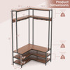 Corner Garment Rack with Open Shelves and 7 Hooks Shoe Bench-Rustic Brown