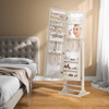Freestanding Lockable Jewelry Armoire with Full-Length Mirror and 6 LED Lights-Natural