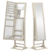 Freestanding Lockable Jewelry Armoire with Full-Length Mirror and 6 LED Lights-Natural