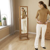 Freestanding Lockable Jewelry Armoire with Full-Length Mirror and 6 LED Lights-Natural