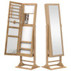 Freestanding Lockable Jewelry Armoire with Full-Length Mirror and 6 LED Lights-Natural