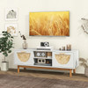 Mid Century Modern TV Stand Entertainment Center for 55-Inch TV with 2 Drawers and Bamboo Woven Fro