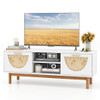 Mid Century Modern TV Stand Entertainment Center for 55-Inch TV with 2 Drawers and Bamboo Woven Fro