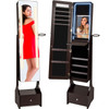 Dark Brown Jewelry Cabinet Freestanding Full Length Mirror with LED Lights