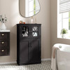 Black Bathroom Towel Linen Cabinet with Glass Doors and Storage Shelves
